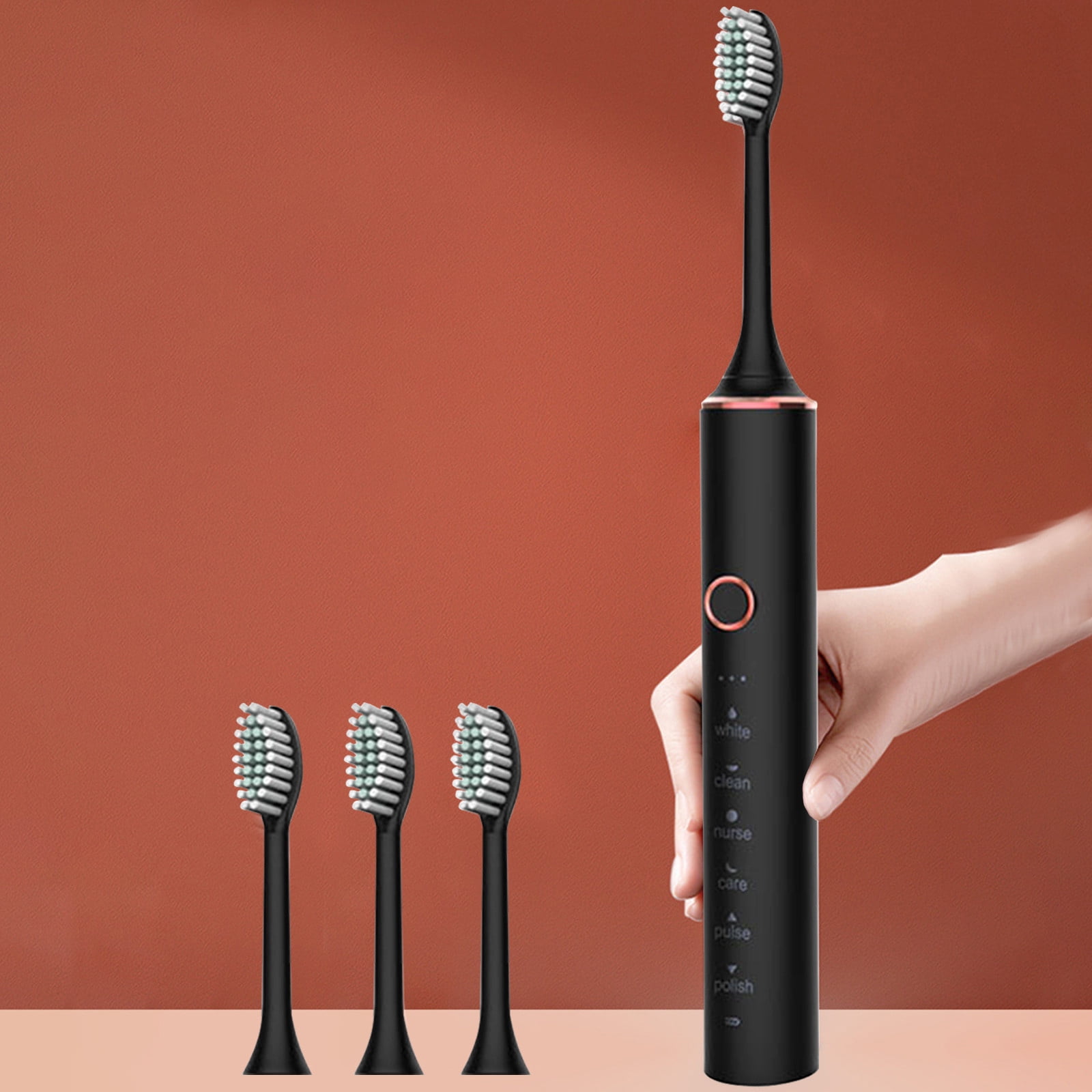 2023 Summer Home and Kitchen Gadgets Savings Clearance! WJSXC Electric Toothbrush, Electric Toothbrush with 4 Brush Heads, Smart 6-speed Timer Electric Toothbrush IPX7 Waterproof Black
