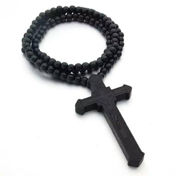 GKNET Mens Black Wooden Jesus Christ Crucifix Cross Pedant Catholic Necklace Chain 35"