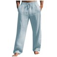 thumbnail image 1 of VBARHMQRT Men Sweat Pants Men's Summer Linen Straight Stripes Comfortable Breathable Outdoor Stretch Pants with Drawstring, 1 of 4