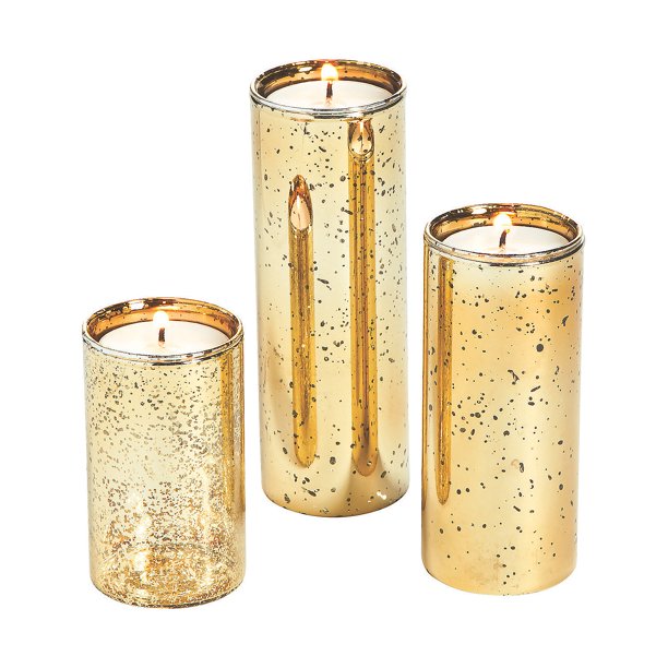 Gold Mercury Cylinder Candle Holder S/3 Home Decor 3 Pieces
