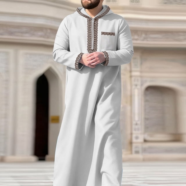 Ceisia Men's Oversize Hooded Embroidered Muslim Robe With Zip Placket Gift
