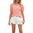 thumbnail image 3 of Coduop Women Short Puff Sleeve Tunic T-Shirt,Solid Color V-Neck Loose Shirts Summer Casual Tops, 3 of 7