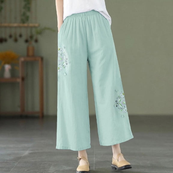 SIYUDAN Womens Pants Woman Pants Casual Green Adult Pants For Women Lounge Pants Wide Leg Elastic Waist Pants For Women With Pockets Womens Summer Outfits