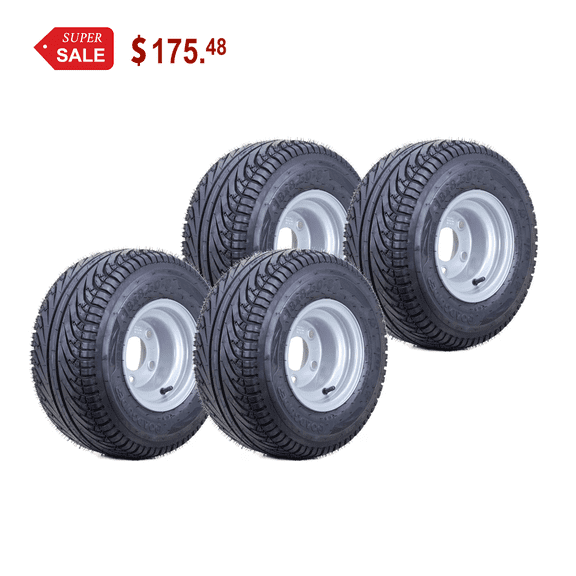ROADGUIDER Golf Cart Tire Wheel Assembly 18X8.5-8 4-Ply with 5 Lugs on 4.5" PCD Silver Rim Set 4