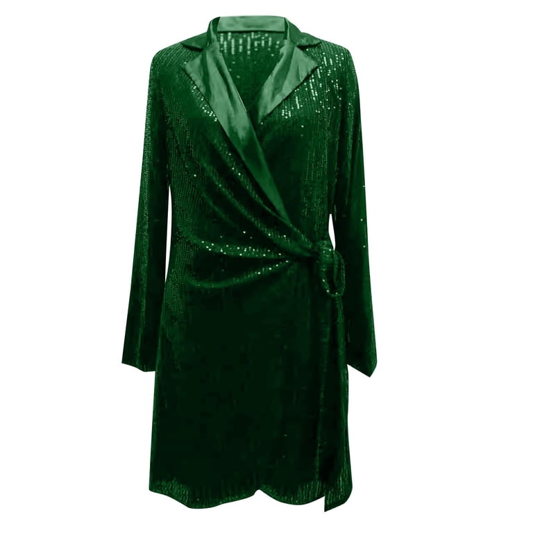 sequin wrap blazer dress Badgley Mischka Wine Sequin Wrap Over Silhouette Slitted Sleeves Cinched Waist Tie Coat Blazer Dress