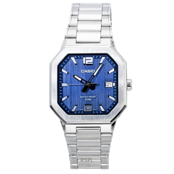 Casio Men's Blue Dial Stainless Steel Angular Analog Watch - MTP-B195D-2AVDF