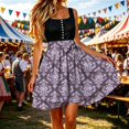 thumbnail image 2 of Jane Wardrobe Adjustable Side Tie Damask Print Flared Mini Apron Skirt Women Silky Satin Oktoberfest Bottom 1PC S-M-L, 2 of 4