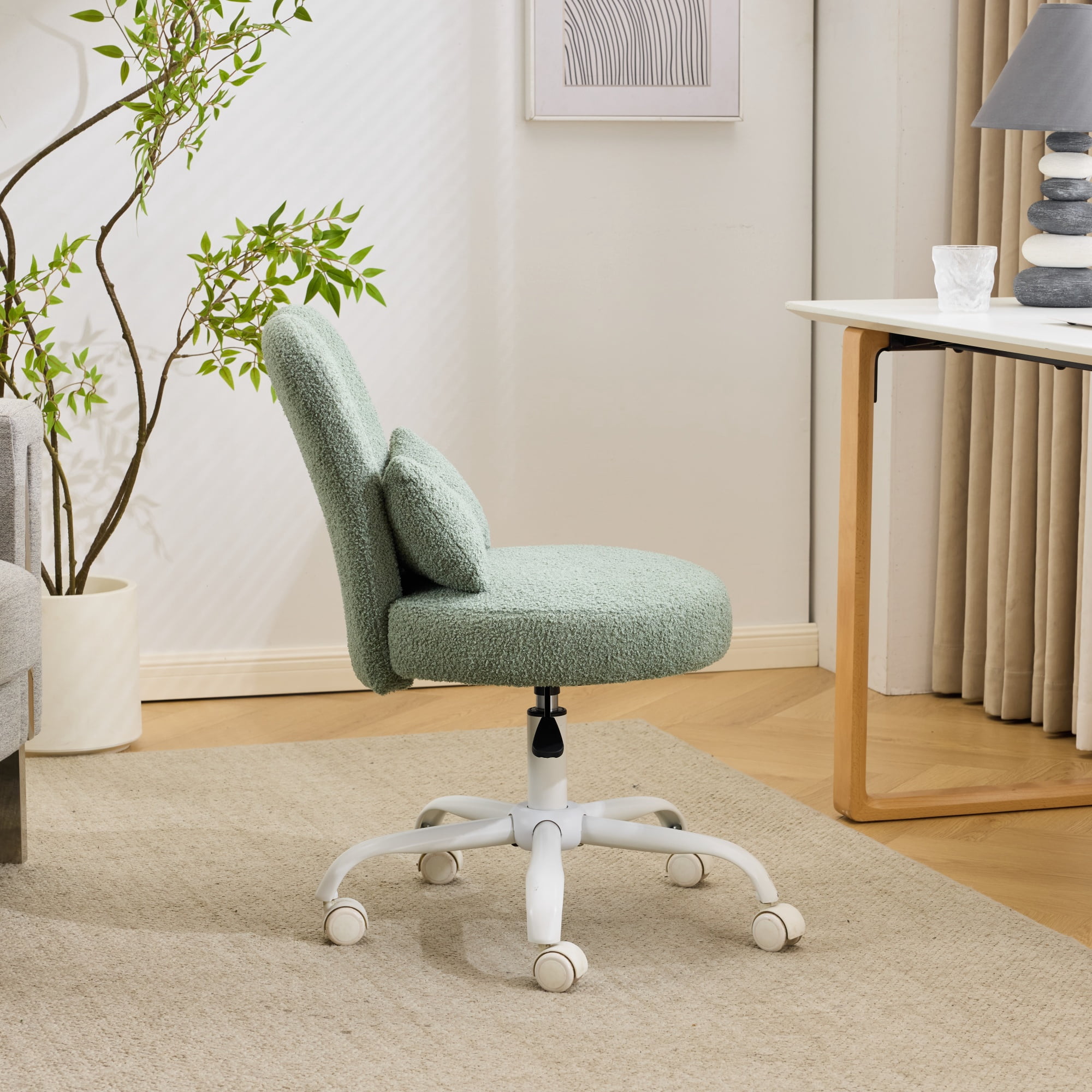Ktaxon Teddy Fleece Office Chair, Rabbit Ear Backrest Vanity Chair, Adjustable Swivel Reading Chair for Home Office Green
