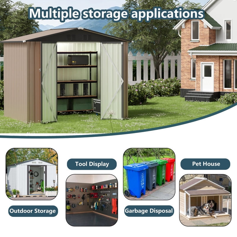 8x5 FT Outdoor Storage Shed with Lockable Door & Vent, Bike Tool Storeroom, Metal Shelter with Roof for Lawn Backyard