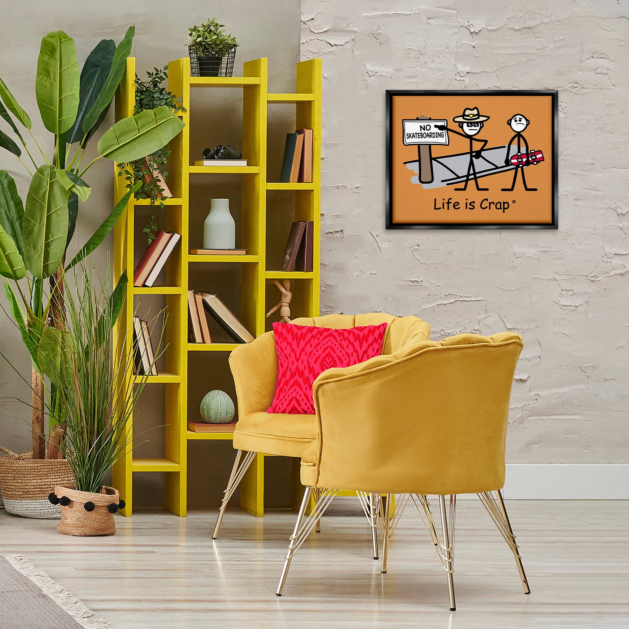 Stupell Industries No Skateboarding Sign Novelty & Humor Painting Black Floater Framed Canvas Art Print Wall Art, 21 x 17