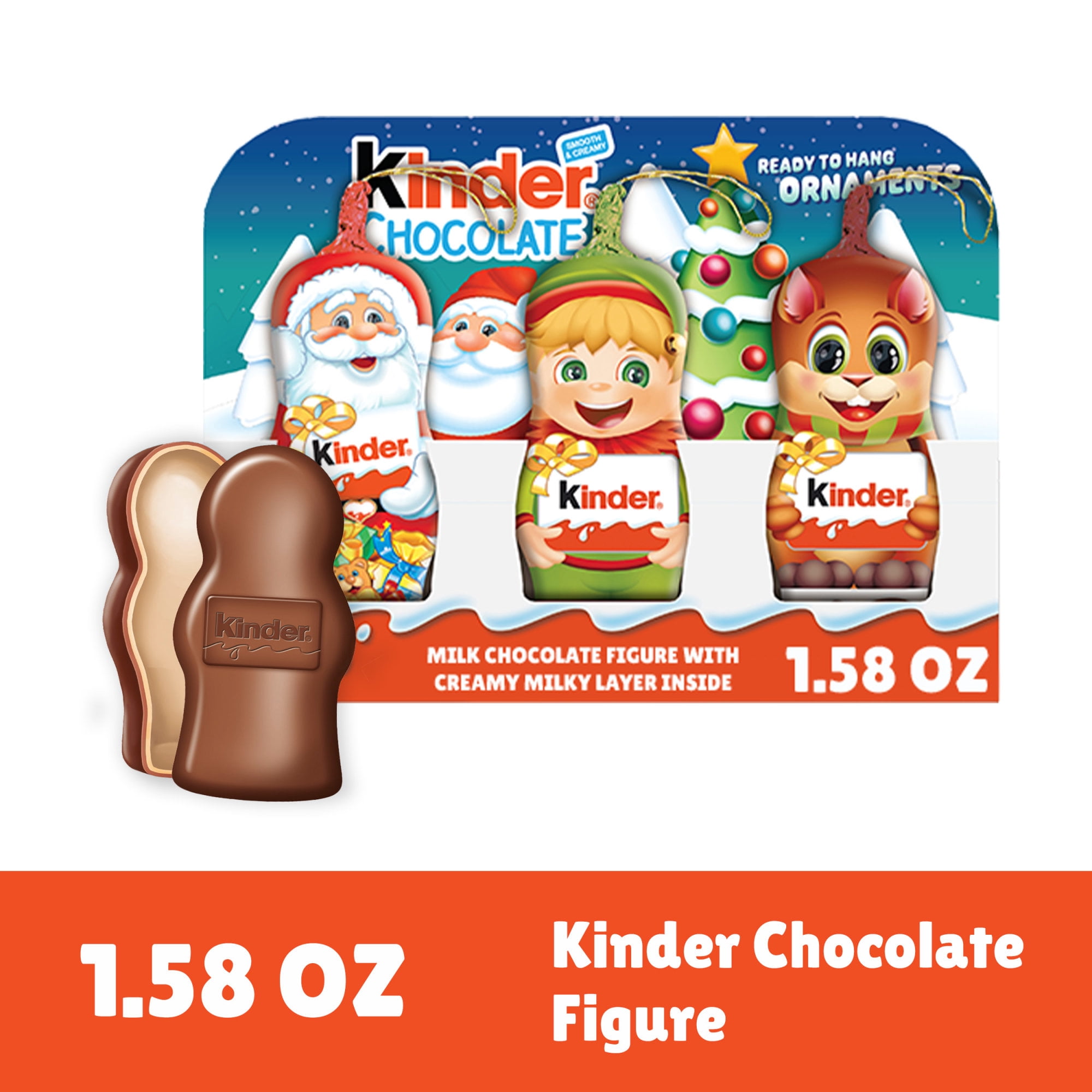 (2 pack) Kinder Chocolate, Hollow Ornament, Creamy Milk Chocolate, Christmas Chocolate Santa, Holiday Gift for All, 3 Count, 1.58 oz