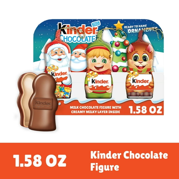 Kinder Chocolate, Hollow Ornament, Creamy Milk Chocolate, Christmas Chocolate Santa, Holiday Gift for All, 3 Count, 1.58 oz