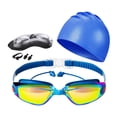 thumbnail image 1 of Juego de 5 piezas de gafas y gorro de natación para hombres, mujeres y adultos. Gafas de natación para piscina. Azul, 1 of 8