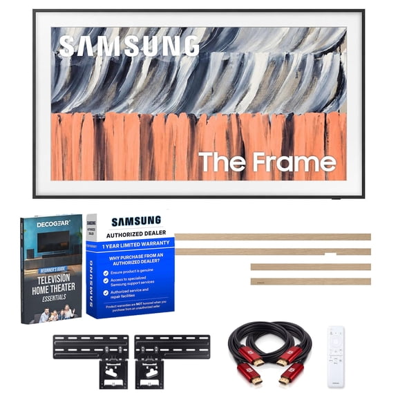Samsung 55" Class The Frame QLED 4K TV (2026) Bundle with The Frame Customizable Bezel, Modern Teak Deco Gear Television Home Theater Beginner's Guide 2x 6FT 4K HDMI 2.0 Cable