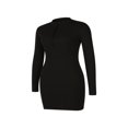thumbnail image 4 of Women Zipper Front Deep V Neck Bodycon Party Dresses Solid Color Turtleneck Long Sleeve Mini Club Dresses, 4 of 9