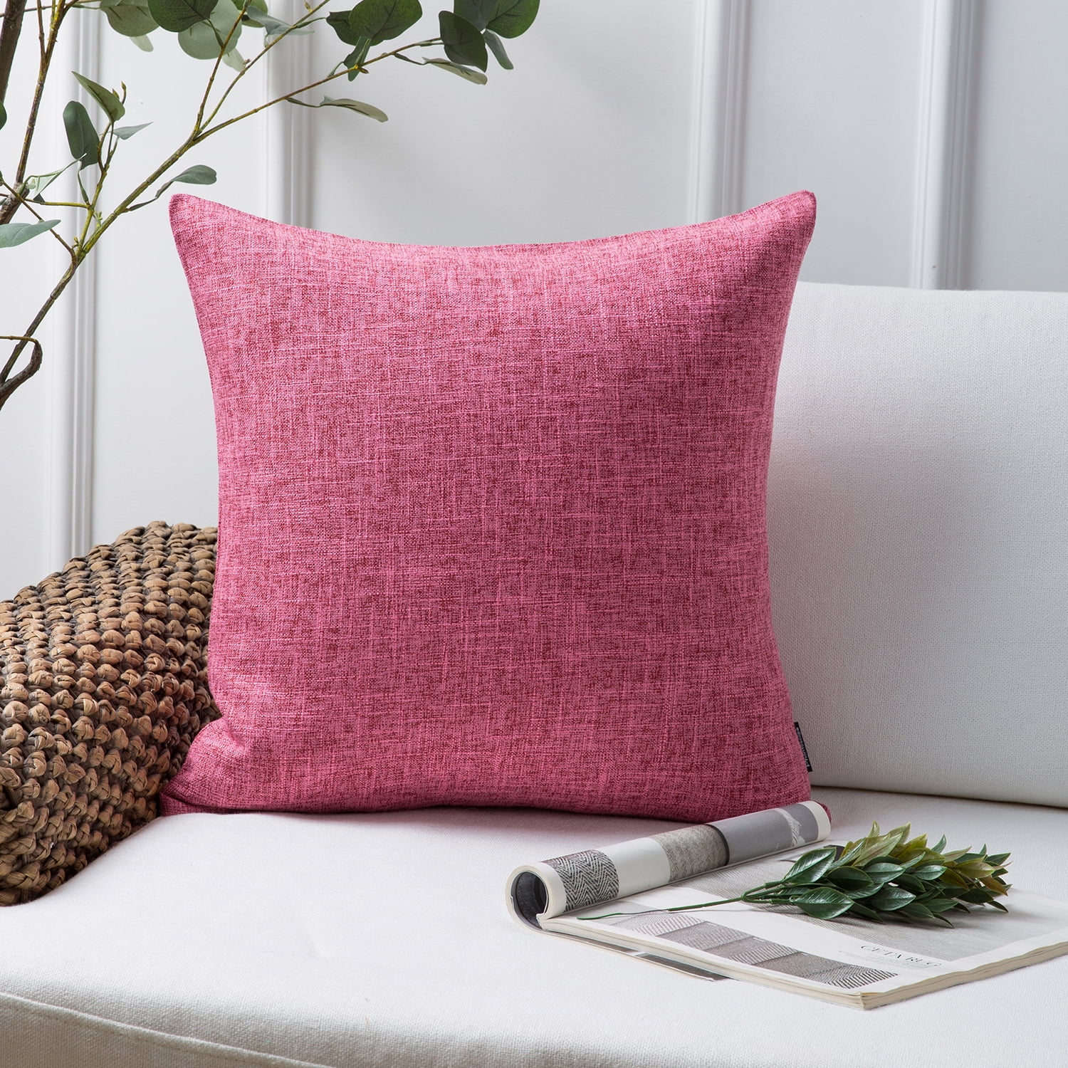 Phantoscope Linen-Look Decorative Throw Pillow with Insert, 20 x 20 in, Pink, 1 Pack