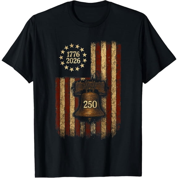 Men's Betsy Ross Flag Liberty Bell July 4th 250th Birthday T-Shirt, Comfortable Breathable Soft Tee, Men's 100% Cotton Graphic T-Shirt 180gsm