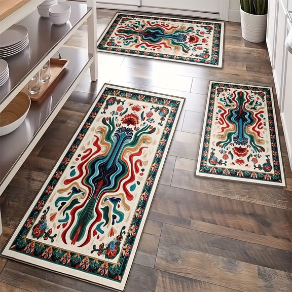 Kitchen Rugs Sets of 3 Non Slip Washable Kitchen Mats for Floor, Waterproof Kitchen Runner Rug, Floor Mat Carpet for Entryway, Laundry, Sink, Hallway, Bathroom