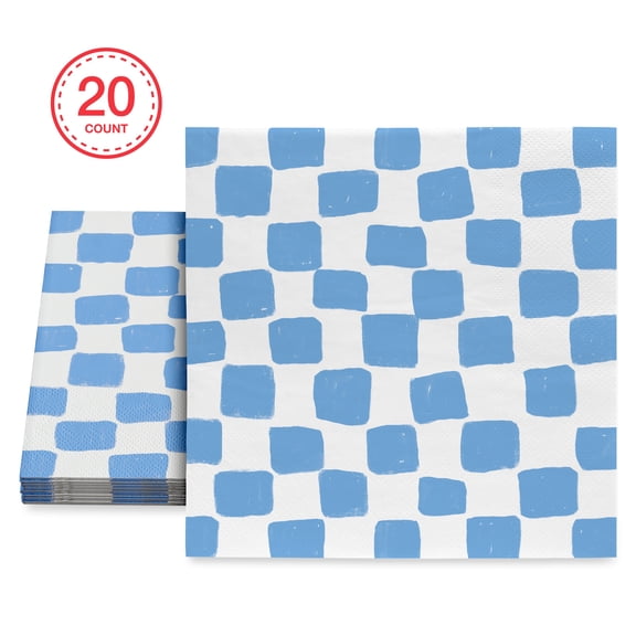 Bright Tides Blue and White Gingham Disposable Paper Napkins, 6.5" x 6.5", 20 Count, by Way To Celebrate