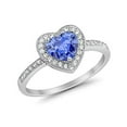 thumbnail image 4 of Halo Dazzling Heart Promise Ring Round Tanzanite CZ 925 Sterling Silver Size 6, 4 of 6