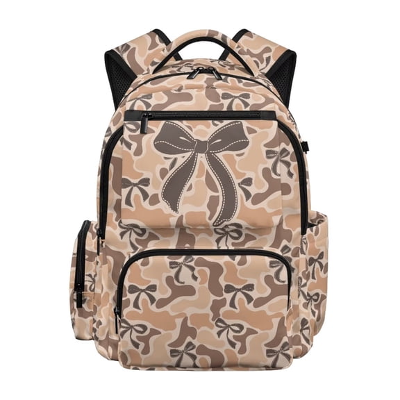 Aplkyhs Brown Camo Bow 17 Inch Backpack for Age 6-12 Lightweight Water Resistant School Bag for Kids Elementary School Travel