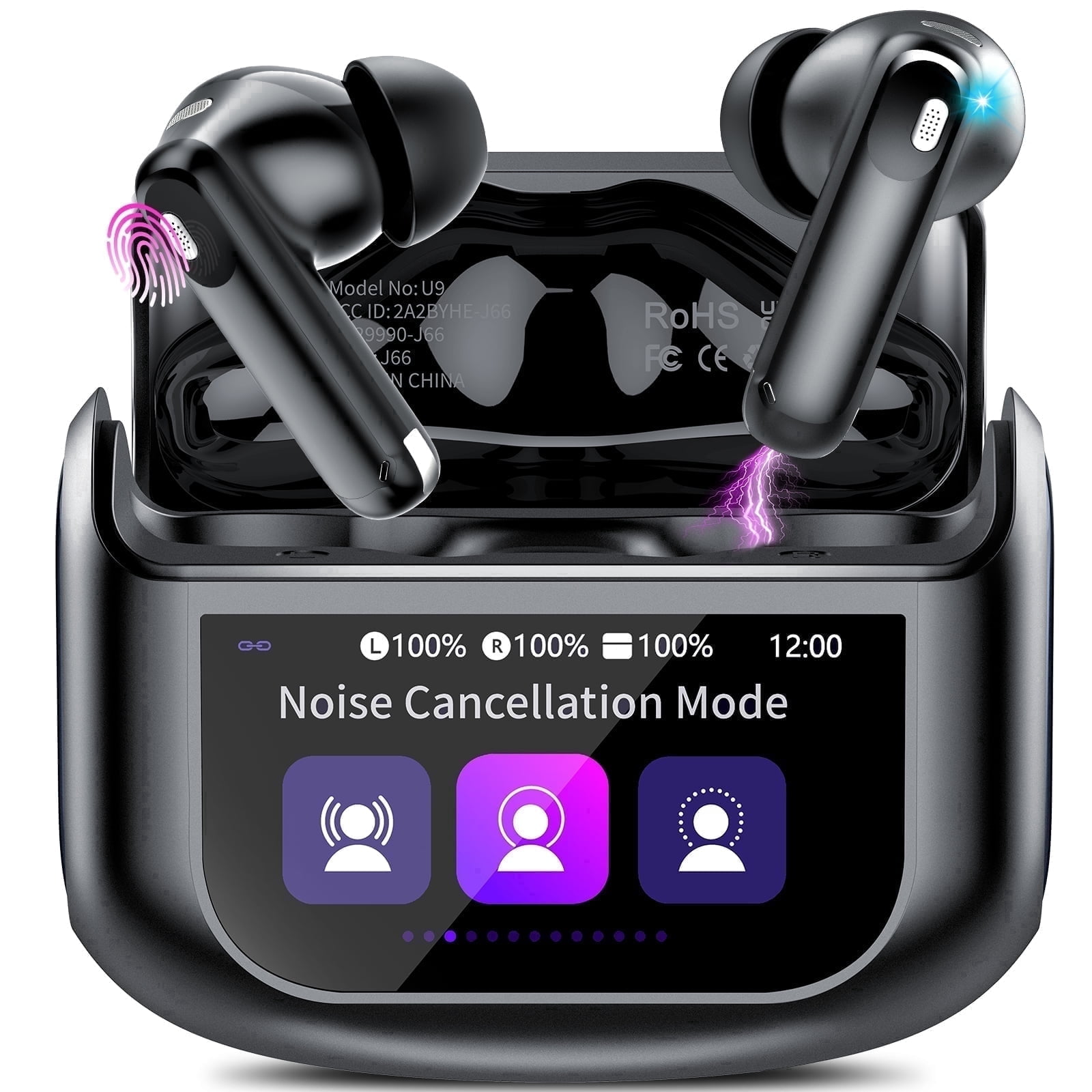 Touch Screen Wireless Earbuds, Headphones Bluetooth 5.4 Ear Buds with Anc and Enc Clear Calls, 48H Noise Cancelling Earbud, 14.2mm Deep Bass, 5 EQ Modes, IPX7 Waterproof Earphones, for Ios Android