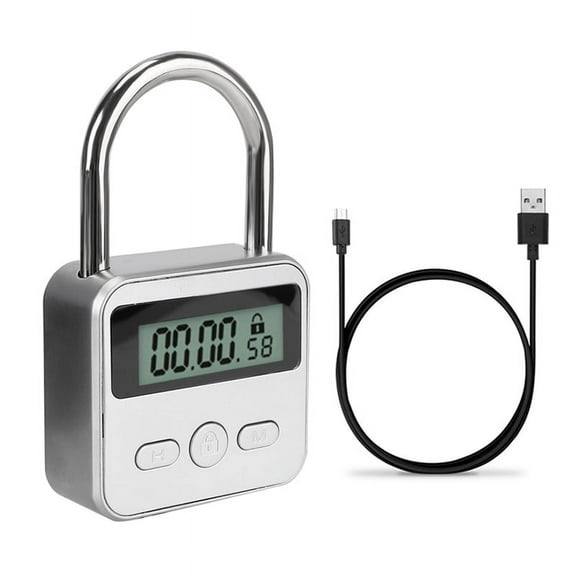 Smart Time Lock LCD Display Electronic Switch USB Rechargeable Padlock Travel Electronic -Silver