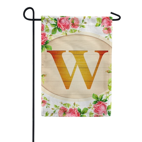 America Forever Spring Monogram Garden Flag Letter W 12.5 x 18 inches Double Sided Vertical Outdoor, Yard, Lawn, Beautiful Roses, Summer Floral Garden Flag