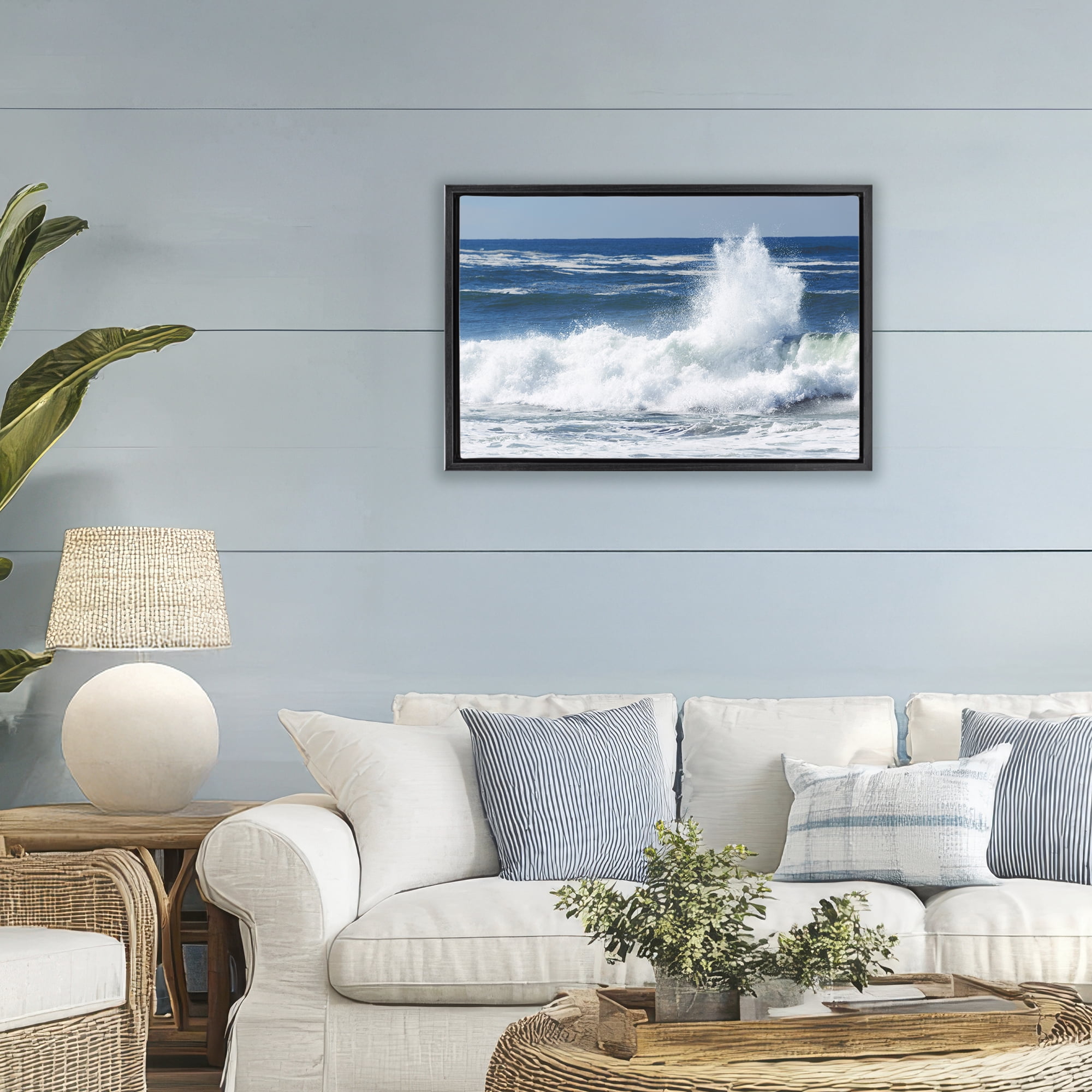 Stupell Industries Crashing Waves Splash Black Framed Floater Canvas Wall Art, design by JLM Photographs