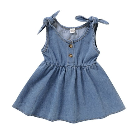

Mikrdoo Baby Girls Dress Demin Sleeveless Summer One Piece Sun Dress Blue 12-18Months