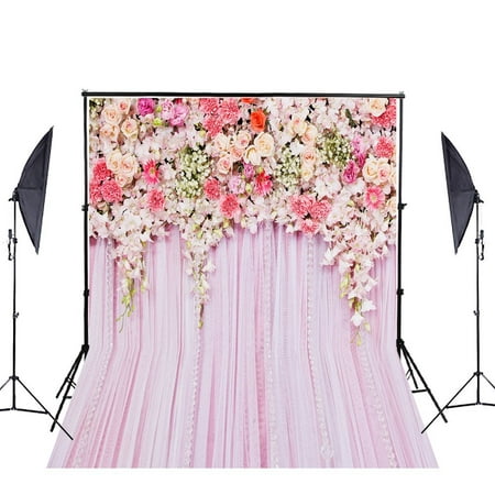 Image of HelloDecor Wedding Photo Booth Backdrop 5x7ft Sparkling Foral Pink Curtain Photography Background Party Christmas Decoration Backdrops for Studio Props