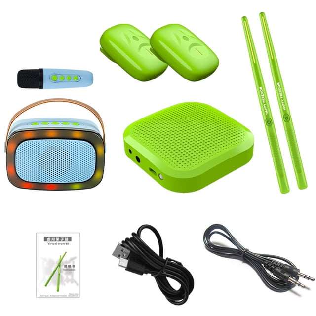 Altavoz Eléctrico Virtual Batería de Aire con Micrófono Baquetas Pedales Batería Azul