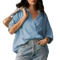 thumbnail image 7 of adaychics Oversized Blouse for Women Dressy V Neck Textured Lapel Short Sleeve Shirts Casual Summer Tops for Travel, 7 of 7