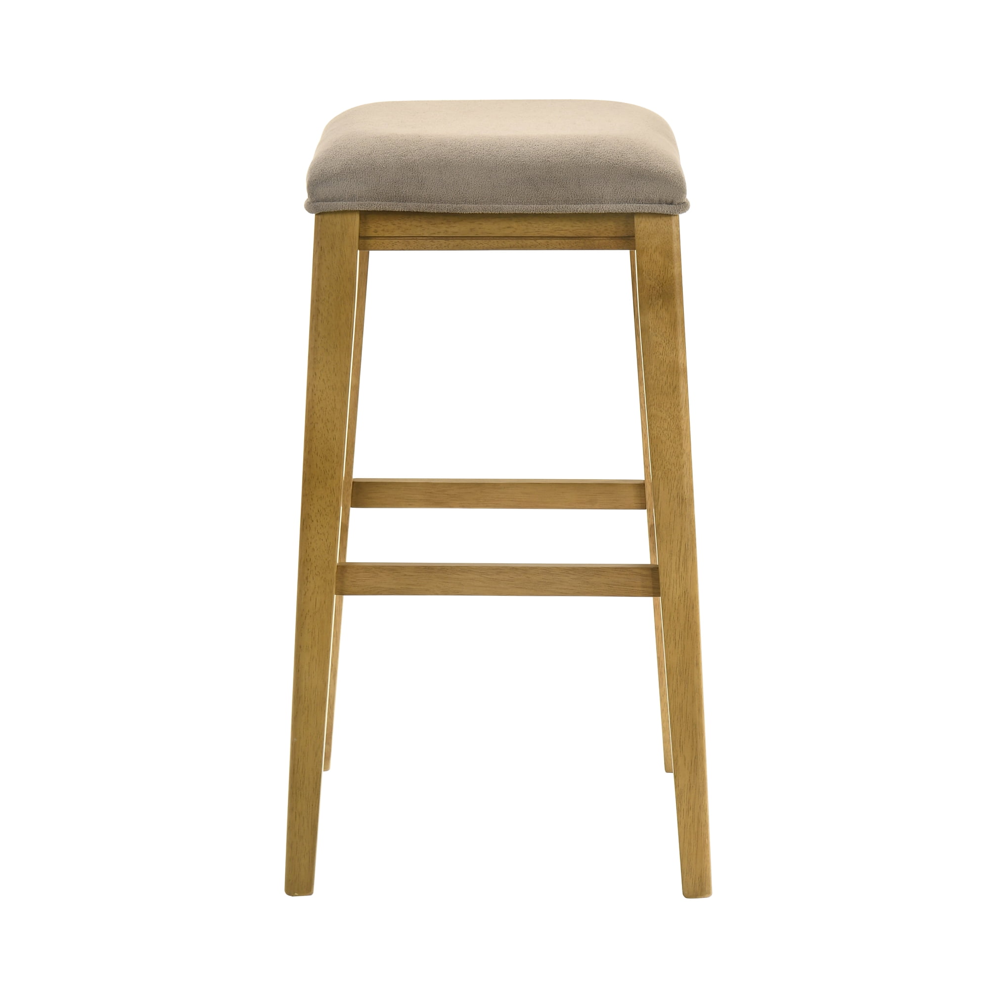 Jane Contemporary Transitional Wood Bar Height Kitchen Bar Stool in Amber Glow Finish with Taupe Fabric Upholstered Seat - Set of 4