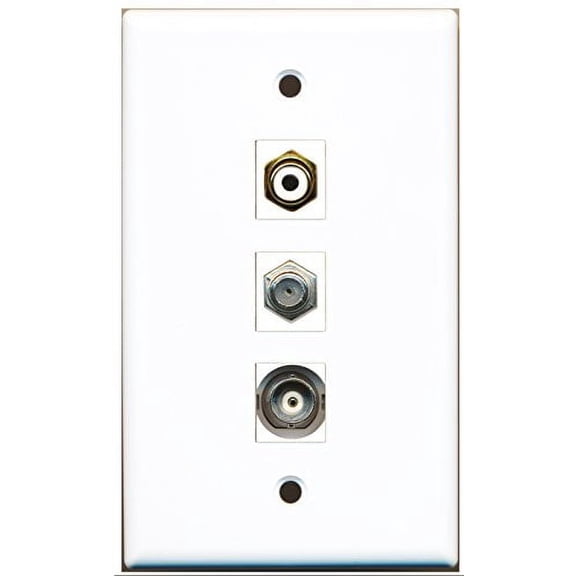 RiteAV - 1 Port RCA White and 1 Port Coax Cable TV- F-Type and 1 Port BNC Wall Plate
