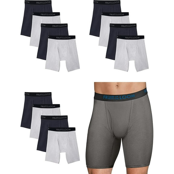 Fruit of the Loom Men's Long Leg Boxer Briefs 12-Pack Breathable Cotton Micro-Mesh XL