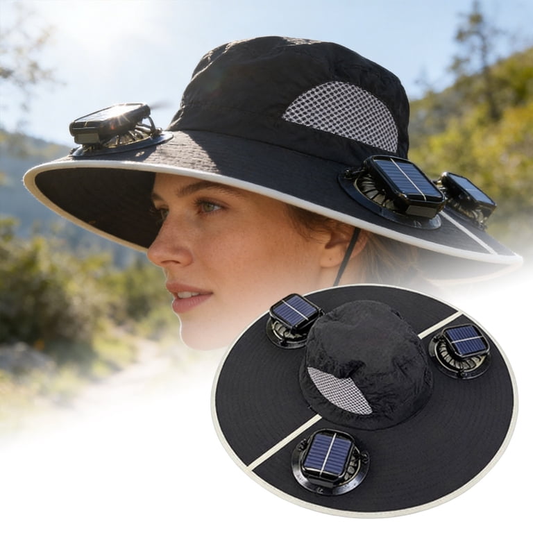 UPF 50 Sun Hat Cooling Wide Brim Outdoor Hiking Fishing 2025 New Outdoor Wide Brim Solar Fan Hat with USB Charging  main image 3