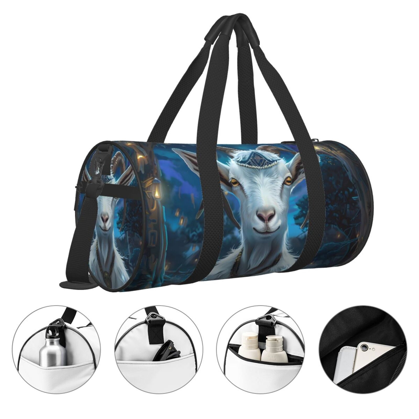 Defioc Forest Meditating Goat for Travel Duffle Bag,Weekender Bag Carry On Tote Bags Hospital Bag Large Capacity Sport Gym Bag for Men Women Fit for Trave, Gym,Weekend