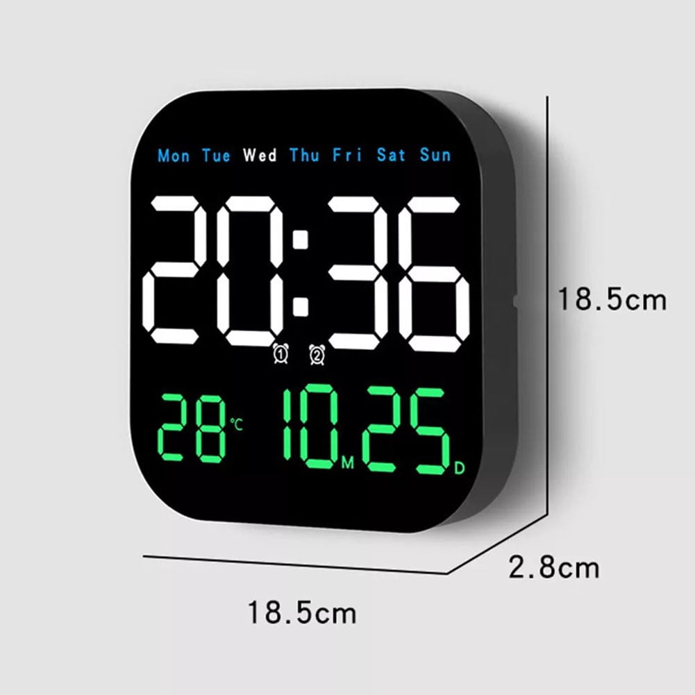 Digital Clock, 7.2" Display Digital Wall Clock with Remote Control, Adjustable Brightness Calendar Clock with Day and Date, Indoor Temperature, for Home, Office