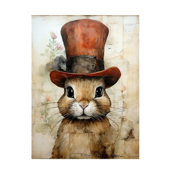 Canvas Wall Art - Momart 'Cute Rabbit With A Red Hat Baroque Style 1' Wall Art for Living Room, Bedroom, or Office DÃ©cor by Trademark Fine Art - 14 x 19 Inches