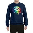 thumbnail image 2 of Wild Bobby, Colorful Neon Rainbow Biting Lips, Pop Culture, Unisex Crewneck Graphic Sweatshirt, Vintage Heather Navy, X-Large, 2 of 3