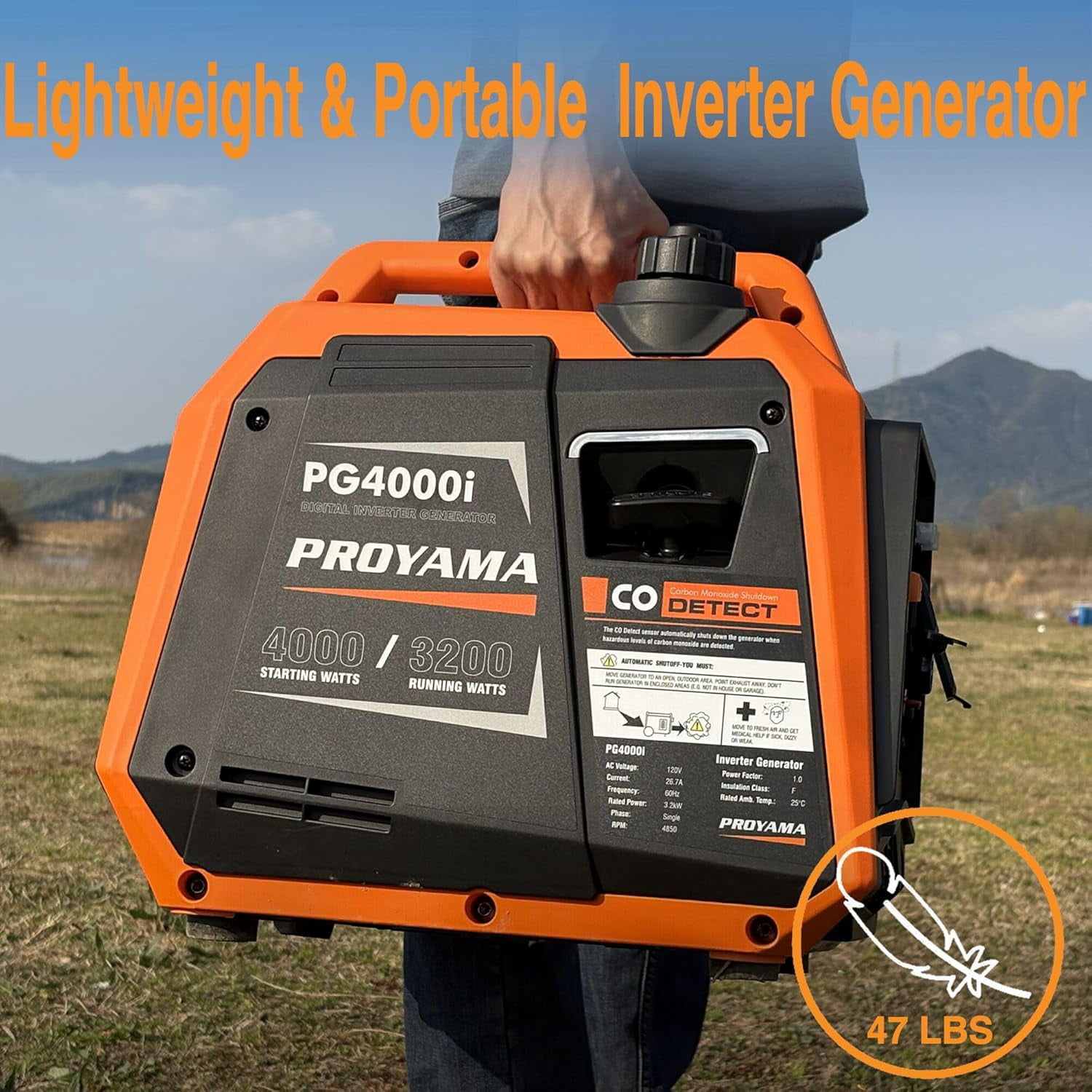 PROYAMA 4000-Watt Portable Gas Inverter Generator, CO Sensor Low Oil Shutdown LED Light, Super Quiet