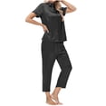 thumbnail image 2 of Women's Solid Color Shirt Ice Silk Satin Set Short Sleeved Pants Home Clothes, 2 of 7