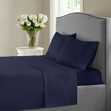 1200 Thread Count Full Size Deep Pocket Solid Cotton Sheet Set (Full, Navy)