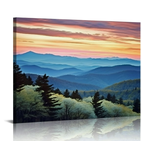 Creowell Framed Wall Art Ready to Hang Scenic Blue Ridge Parkway Appalachians Smoky Mountains Spring Canvas Print Artwork Wall Art Painting Pictures Home Office Wall Décor Poster 20x16 in/16x12 in