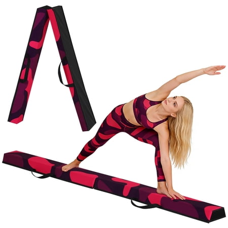 NiamVelo 8FT Folding Balance Beam Floor Balance Beam Gymnastics Balance Beam for Kids&Adults, Anti Slip Base Gymnastic Equipment with Carry Handle for Home Gym Training, PinkPurple