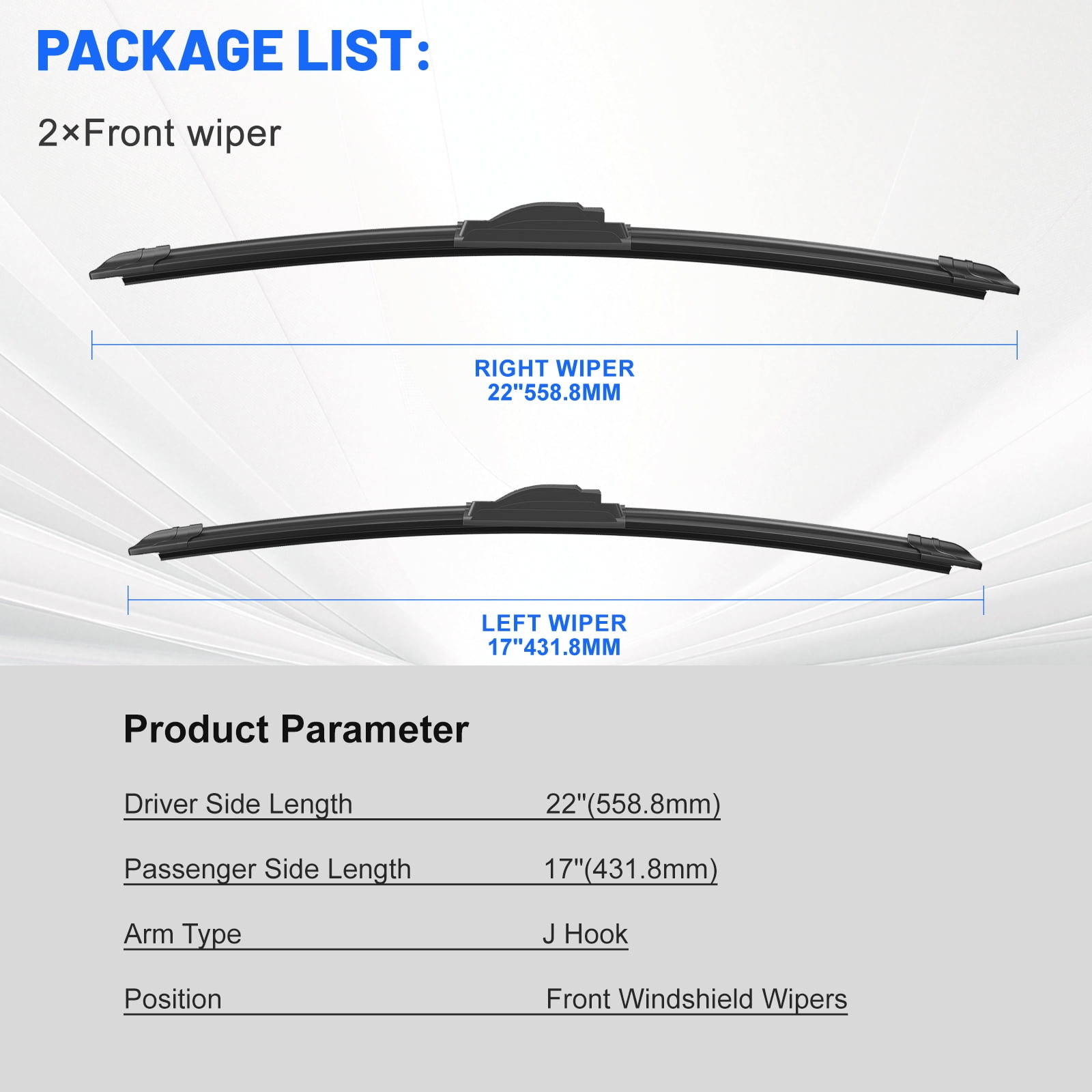 VYAOP Windshield Wipers Replacement for 1996-2005 Chevrolet Chevy Cavalier,2005-2010 Chevy Cobalt,2012-2020 Toyota Yaris OEM Quality All Season Wiper Blades 22" 17" (2 Pack)