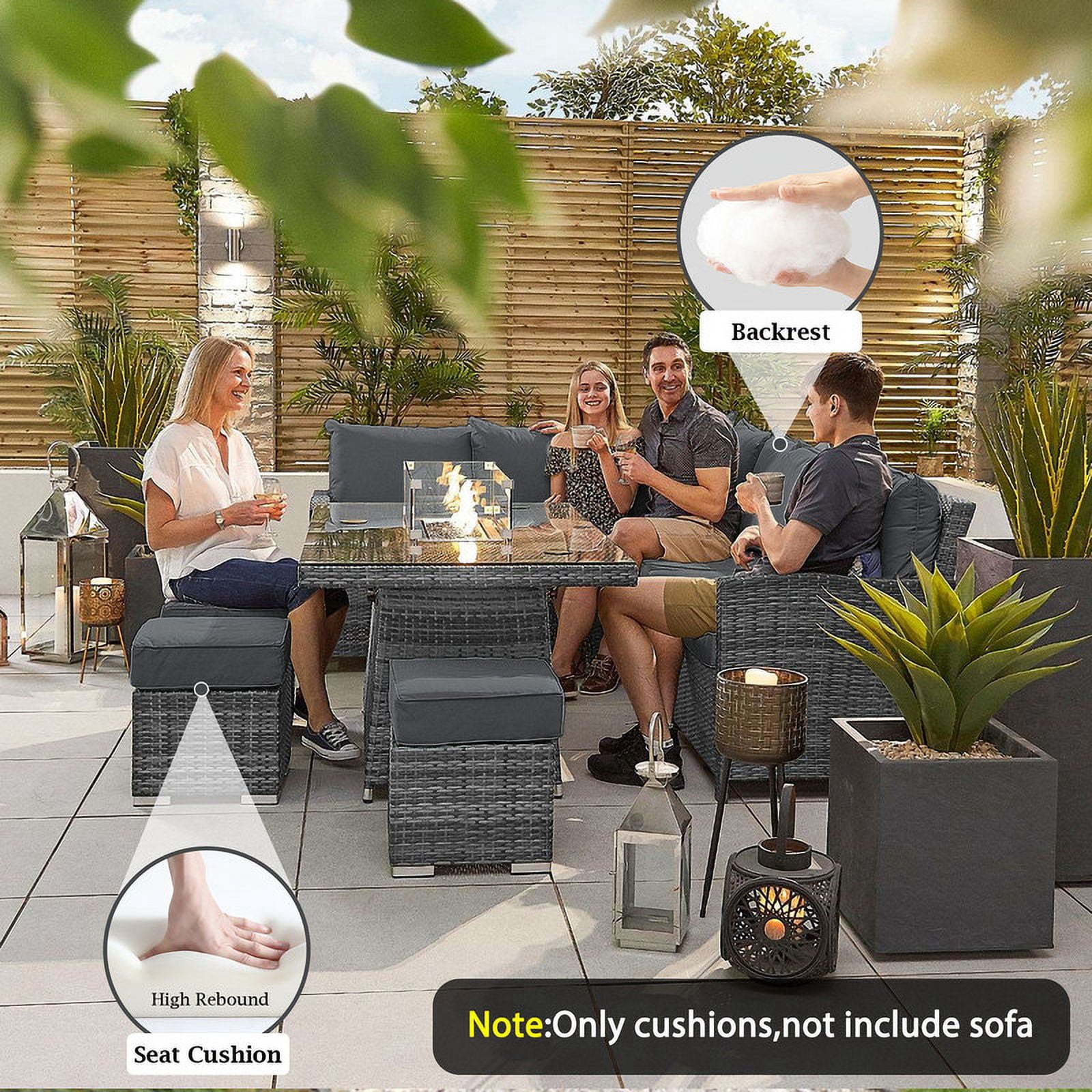 Outdoor Cushions for Patio Furniture Replacement, 4" Foam High-Density, 14-Piece Water-Resistant Outdoor Cushion for 6-Seat Sectional Patio Conversation Sets（Dark gray）