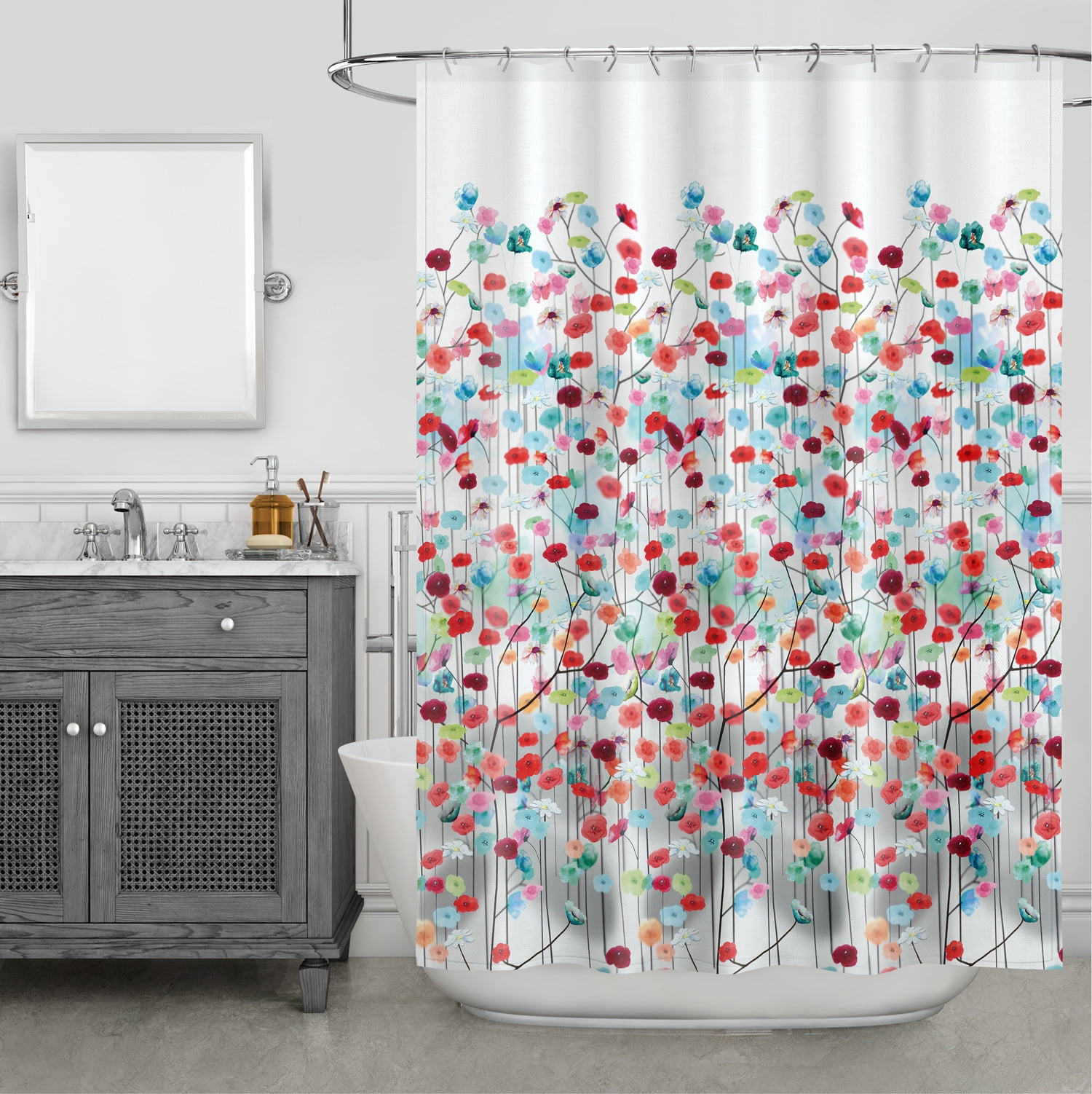 72/79"Bathroom Polyester Fabric Shower Curtain & Mat Rug &12Hook--Graffiti 1888 