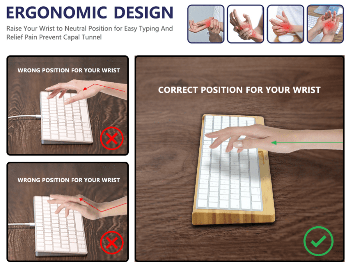SAMDI Ergonomic Computer Wooden Desktop Shelf for Comfortable Keyboard Tray